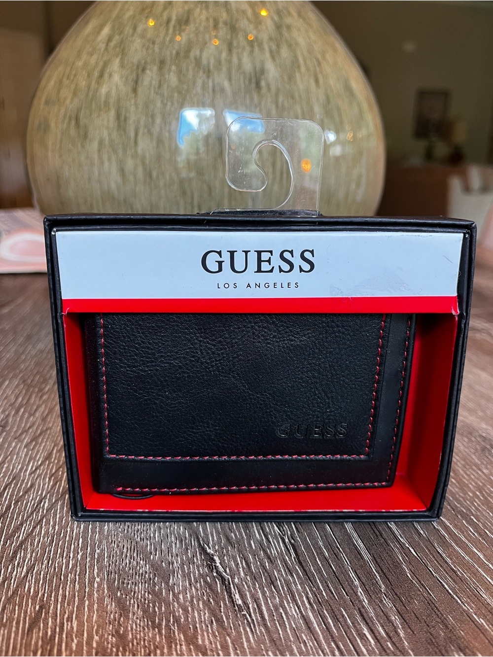 GUESS Black Wallet with Red Stitching in Branded Case. Brand New.